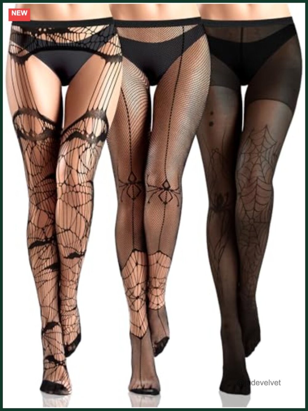 Fishnet Stockings 3 Pairs Nylon Spandex Goth Patterned Tights Women